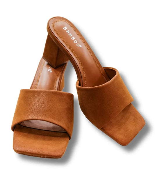 Camel Suede Block Heel Sandals