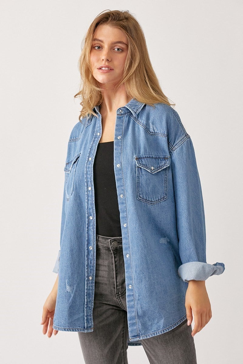 Risen Just For You Button Down Denim Top