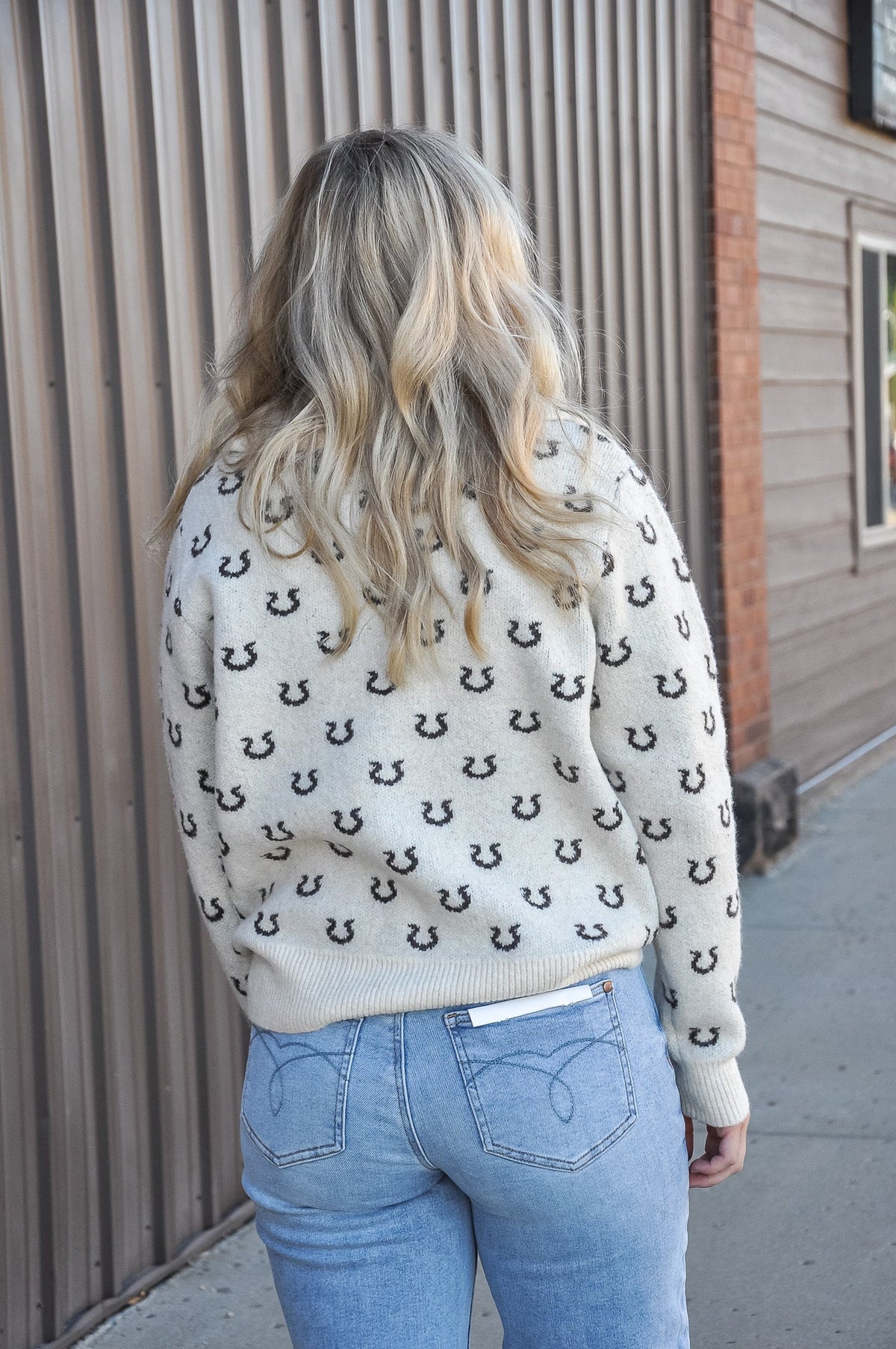 Western Collared Horseshoe Zip-up Sweater