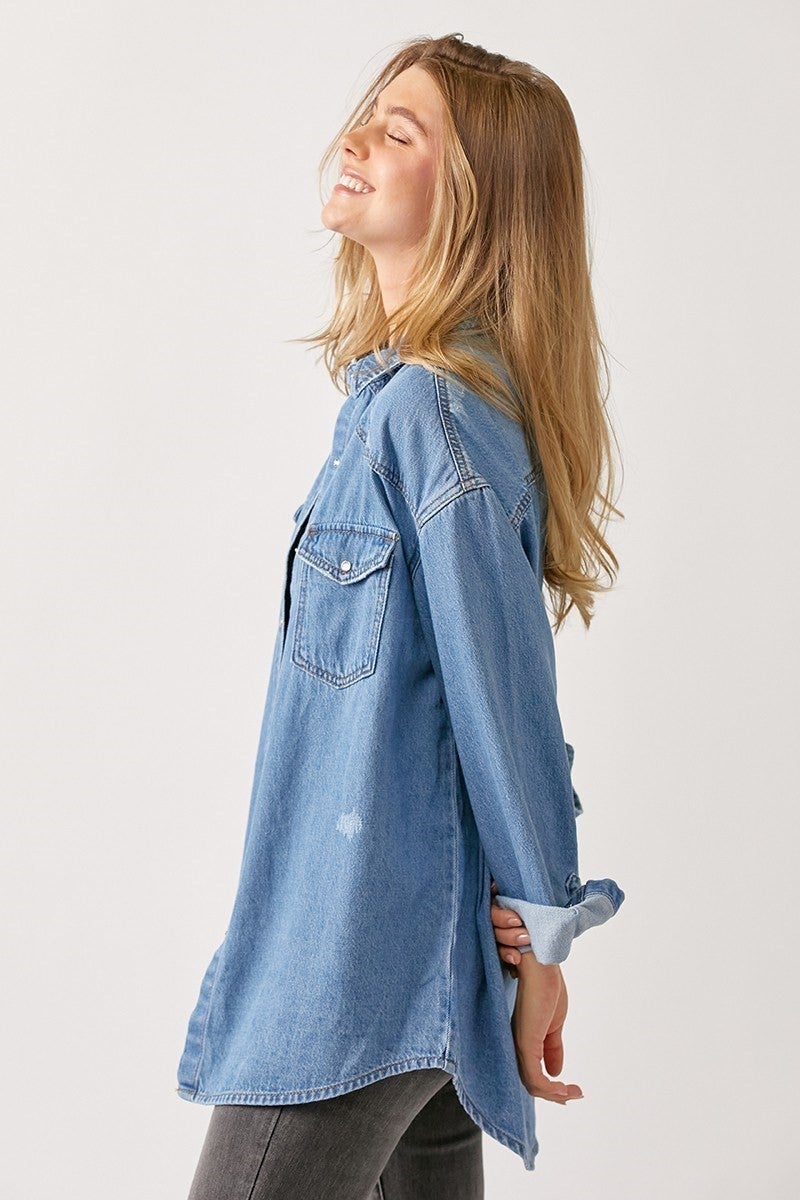 Risen Just For You Button Down Denim Top