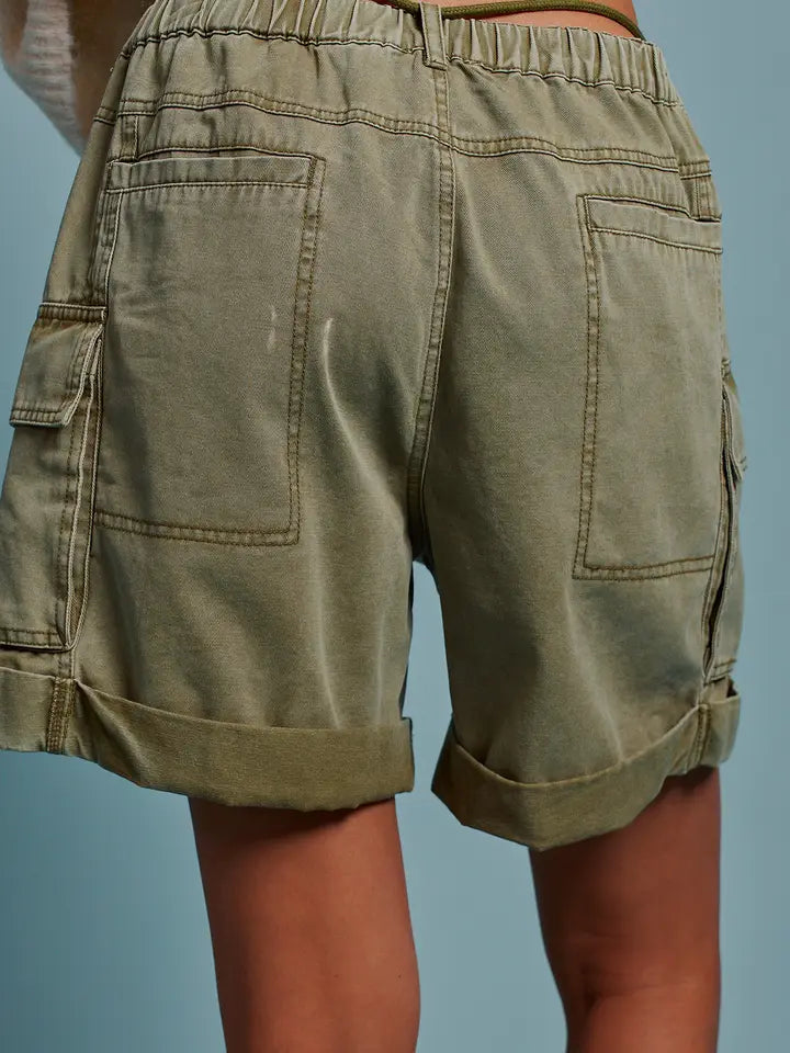 Mineral Wash Cotton Utility Cargo Shorts