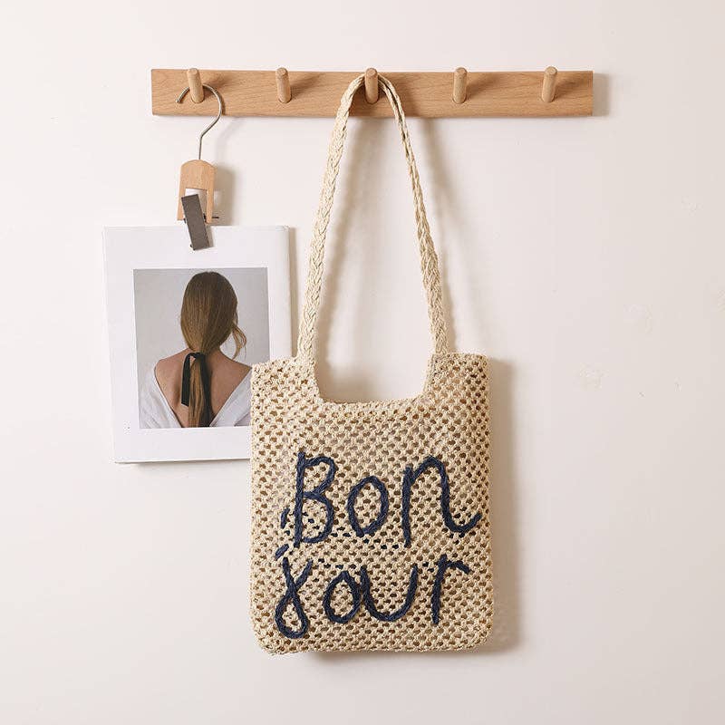 Bon Jour Embroidered Woven  Bag