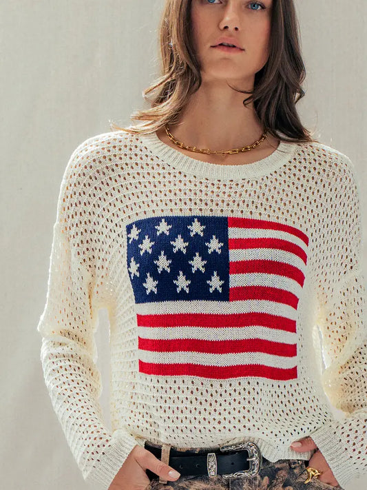 Patriotic American Flag Open Knit Sweater