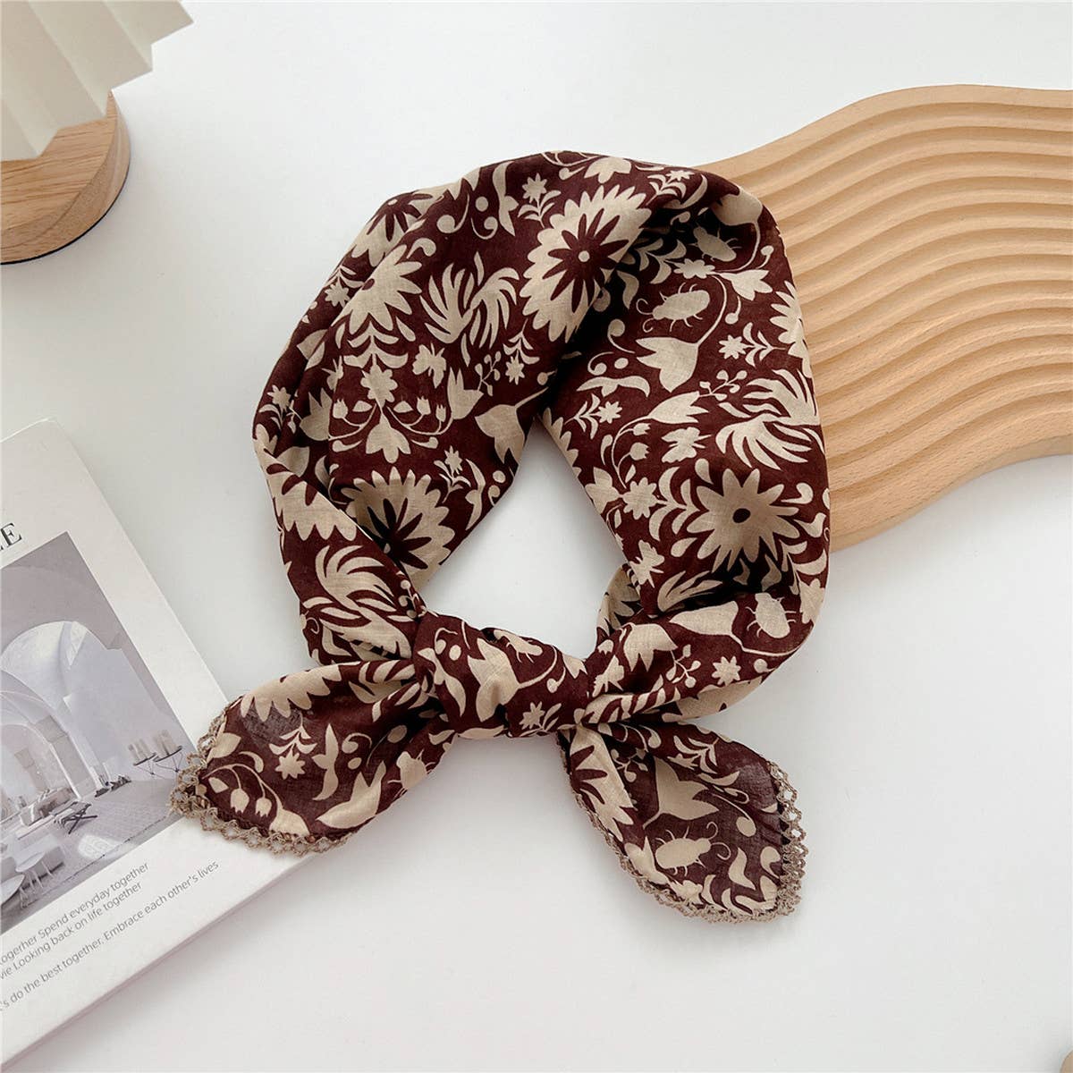 Cotton Linen Floral Square Scarf