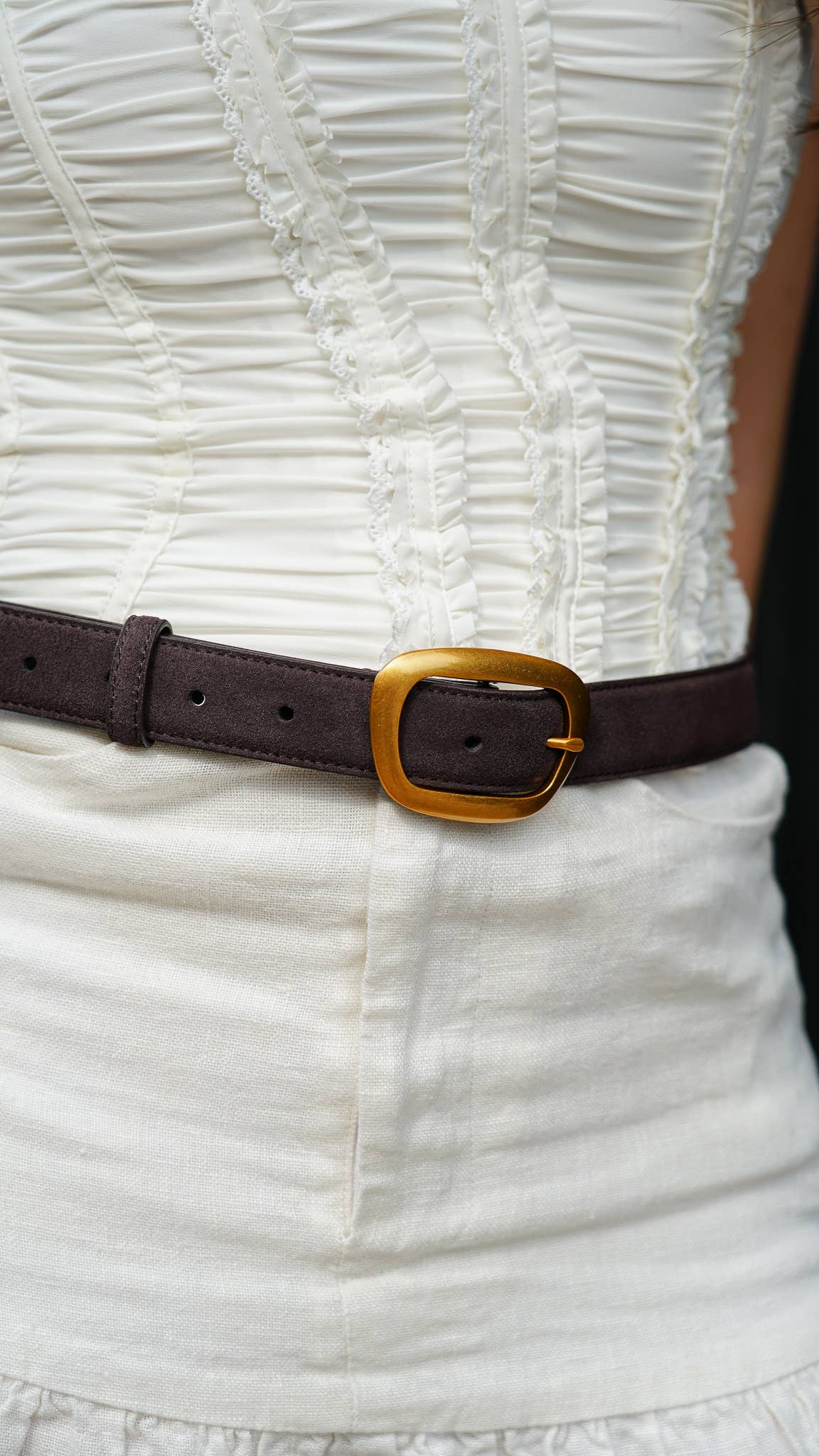 Suede Belt with Asymmetrical Buckle