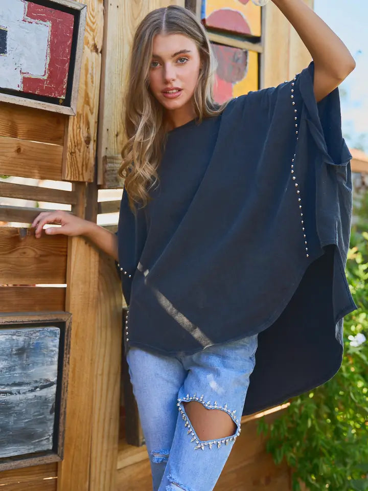 Washed Studded High Low Tee