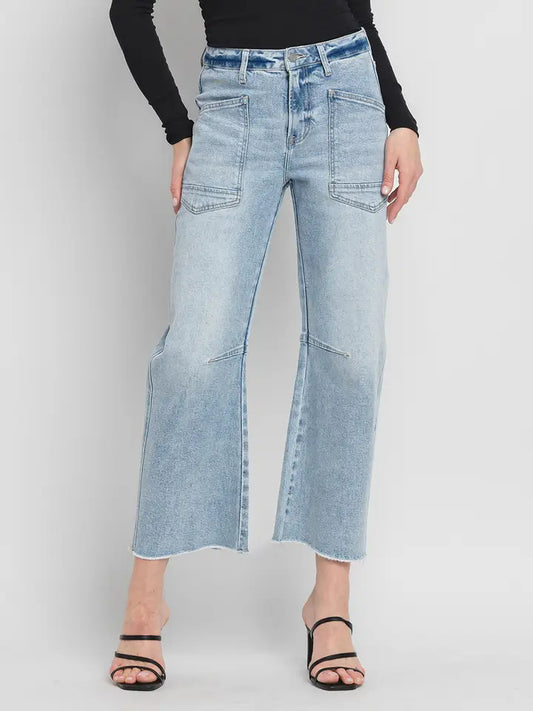 VEREVT Super High Rise Light Wash Barrel Jeans