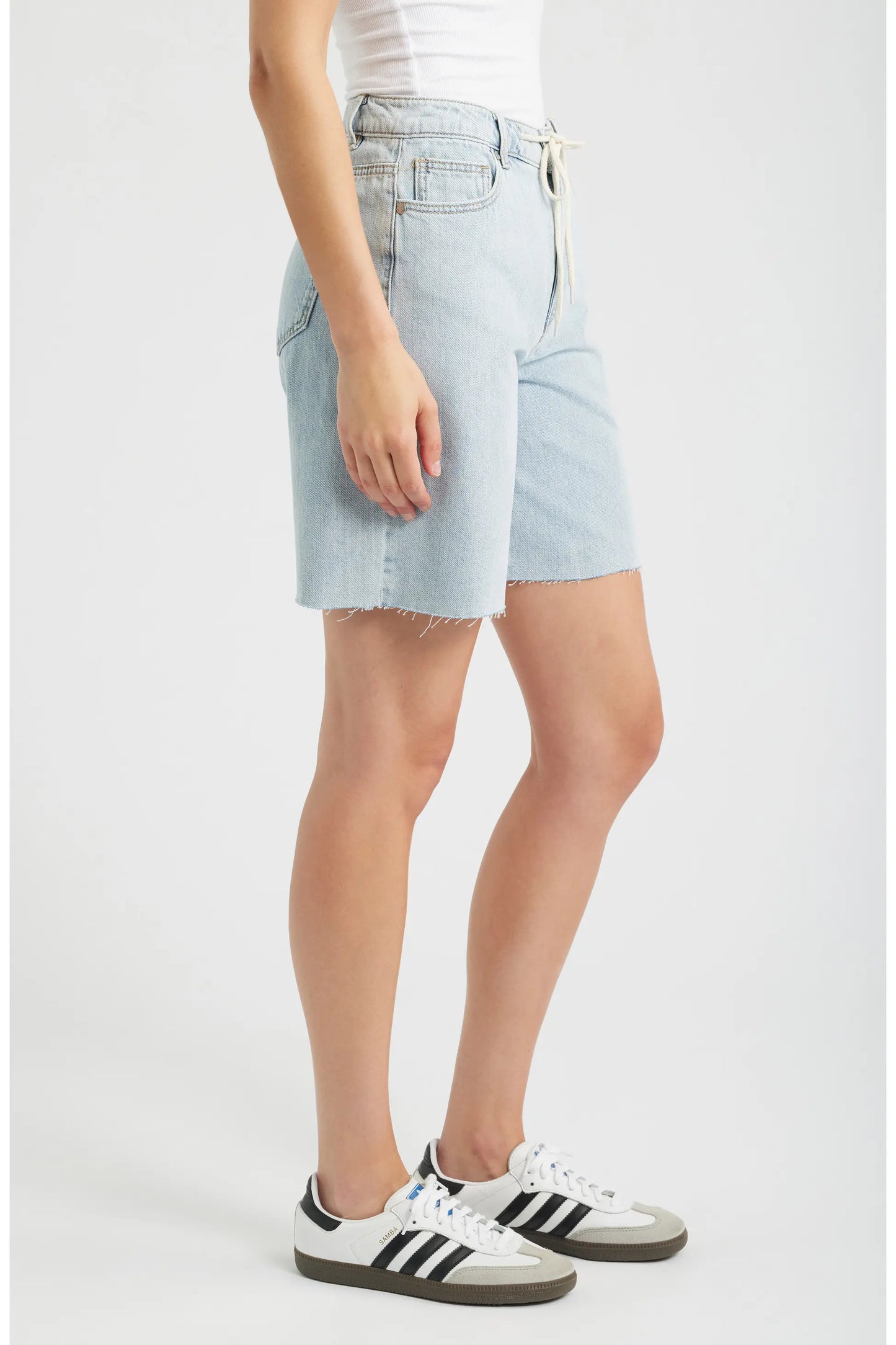 Drawstring Raw Hem Denim Shorts