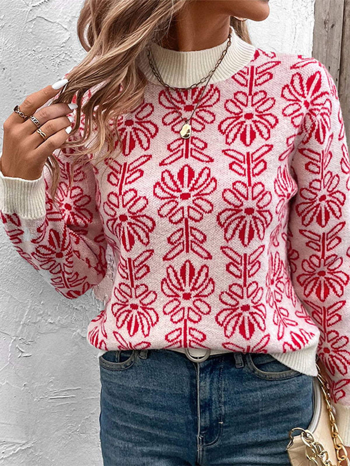 Floral Geo High Neck Sweater