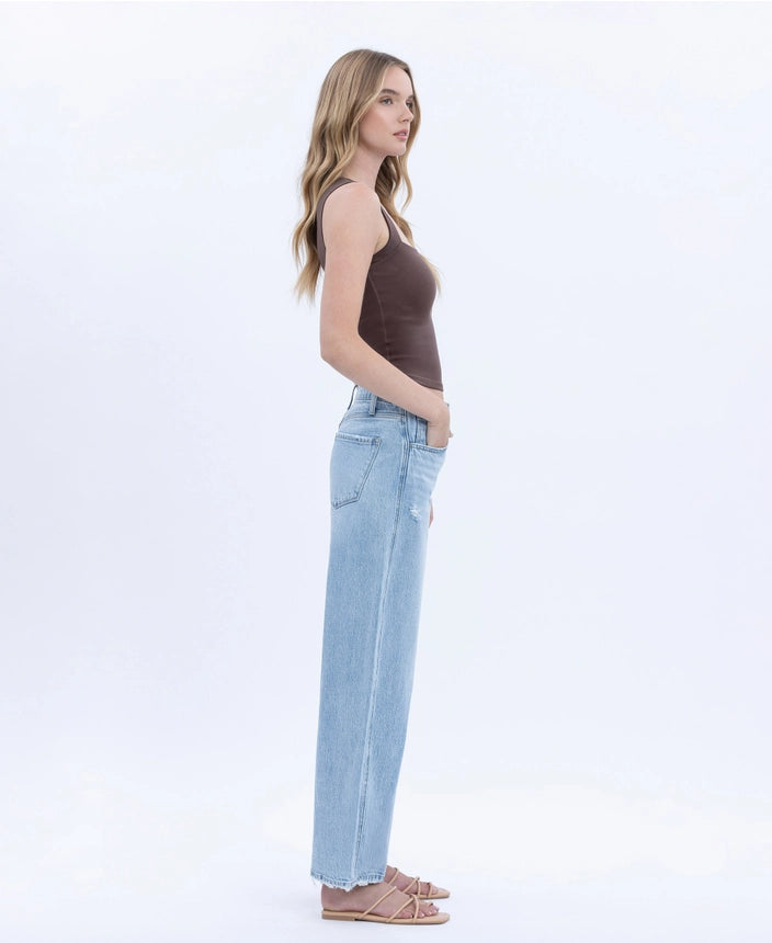 VERVET Super High Rise Light Wash Crop Barrel Leg Jeans