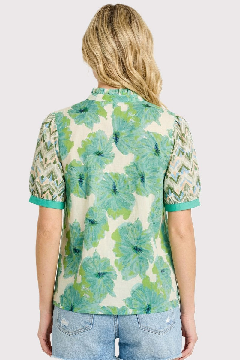 Floral Mixed Frilled Neck Top
