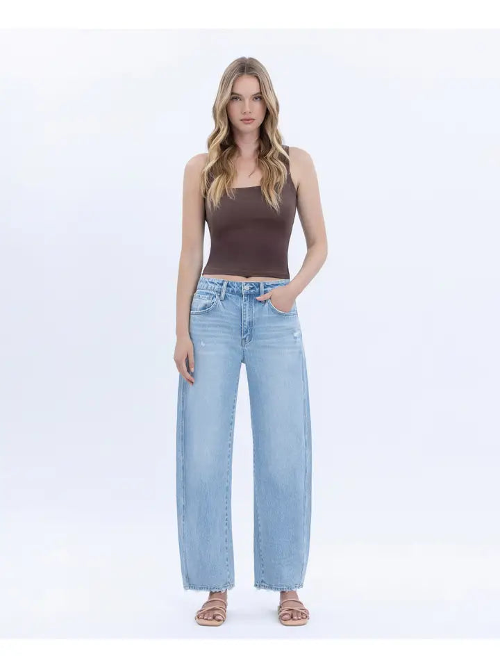VERVET Super High Rise Light Wash Crop Barrel Leg Jeans