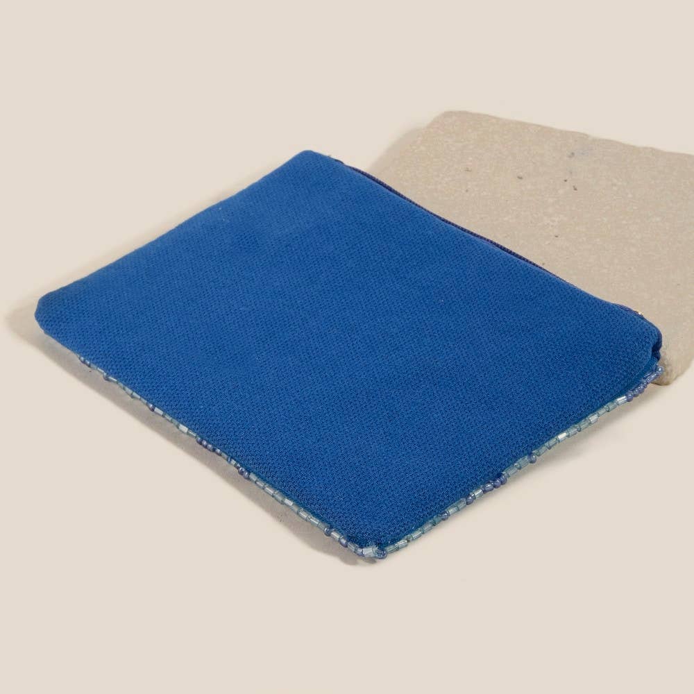 Blue Mahjong Money Seed Beaded Coin Purse