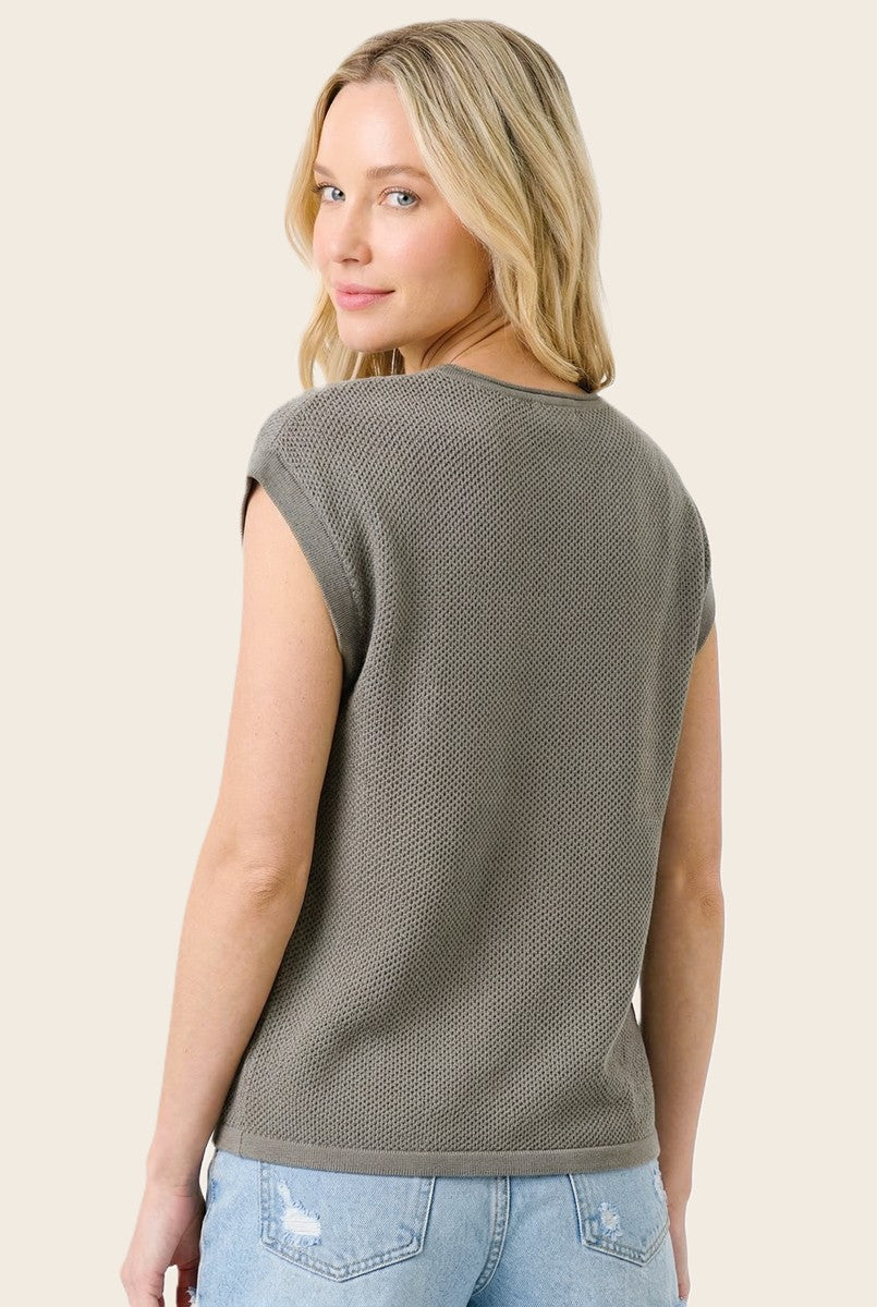 Y Split Neck Pointelle Sweater