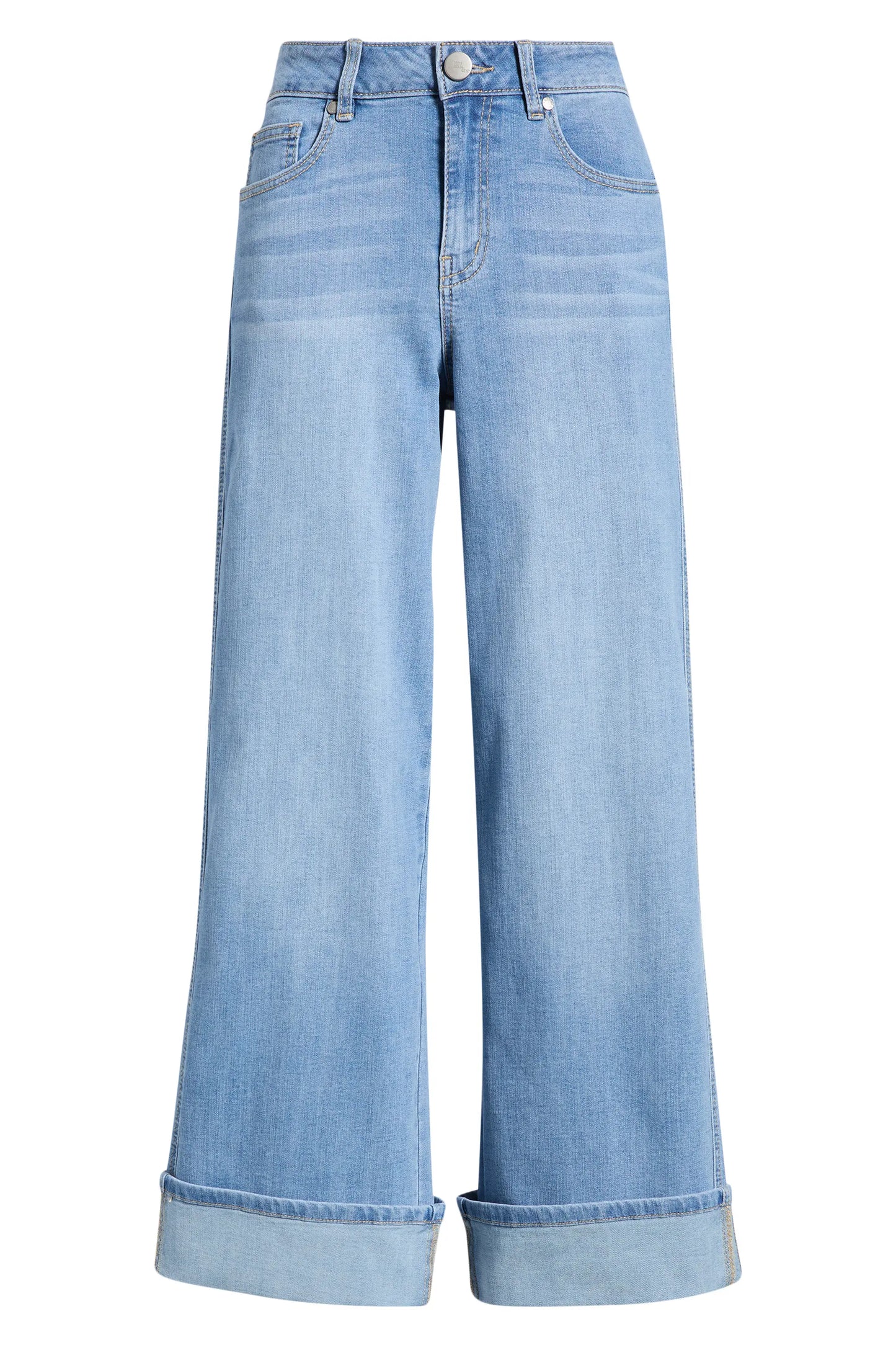 Roll Cuff Mid Rise Wide Leg Jeans