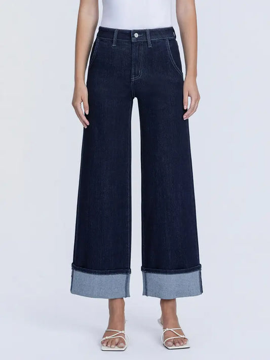 VERVET High Rise Dark Wash Cuffed Ankle Wide Leg Jeans