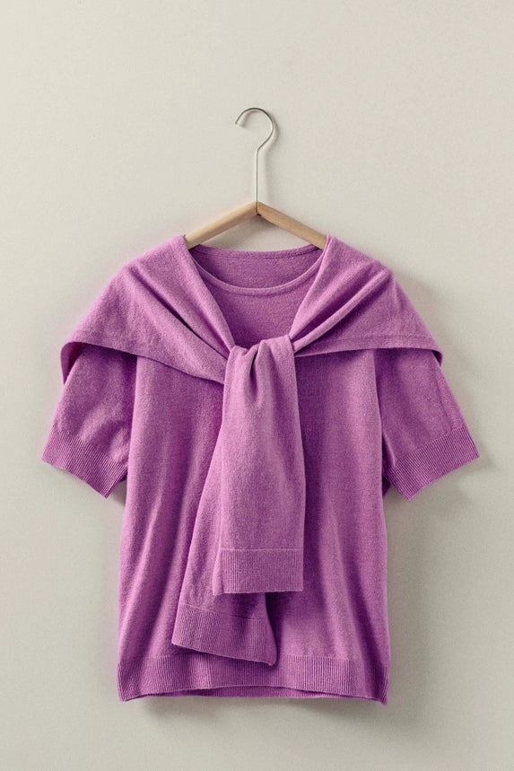Faux Layered Tie-Front Knit Top