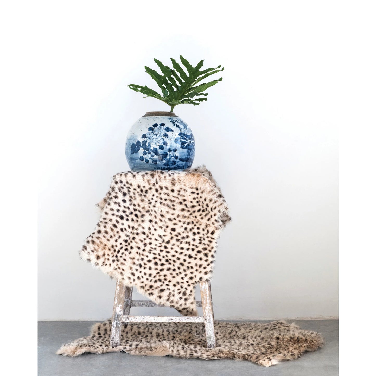 Goat Fur Rug with Leopard Print