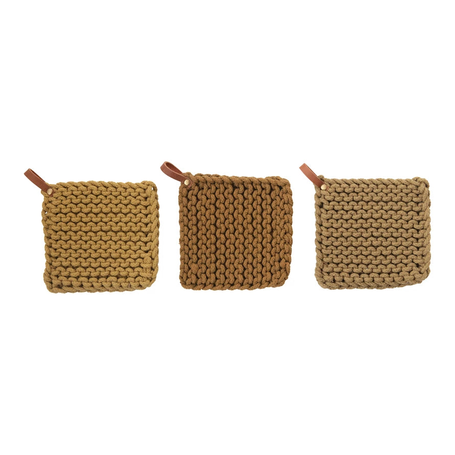 Crocheted Pot Holder w/ Leather Loop