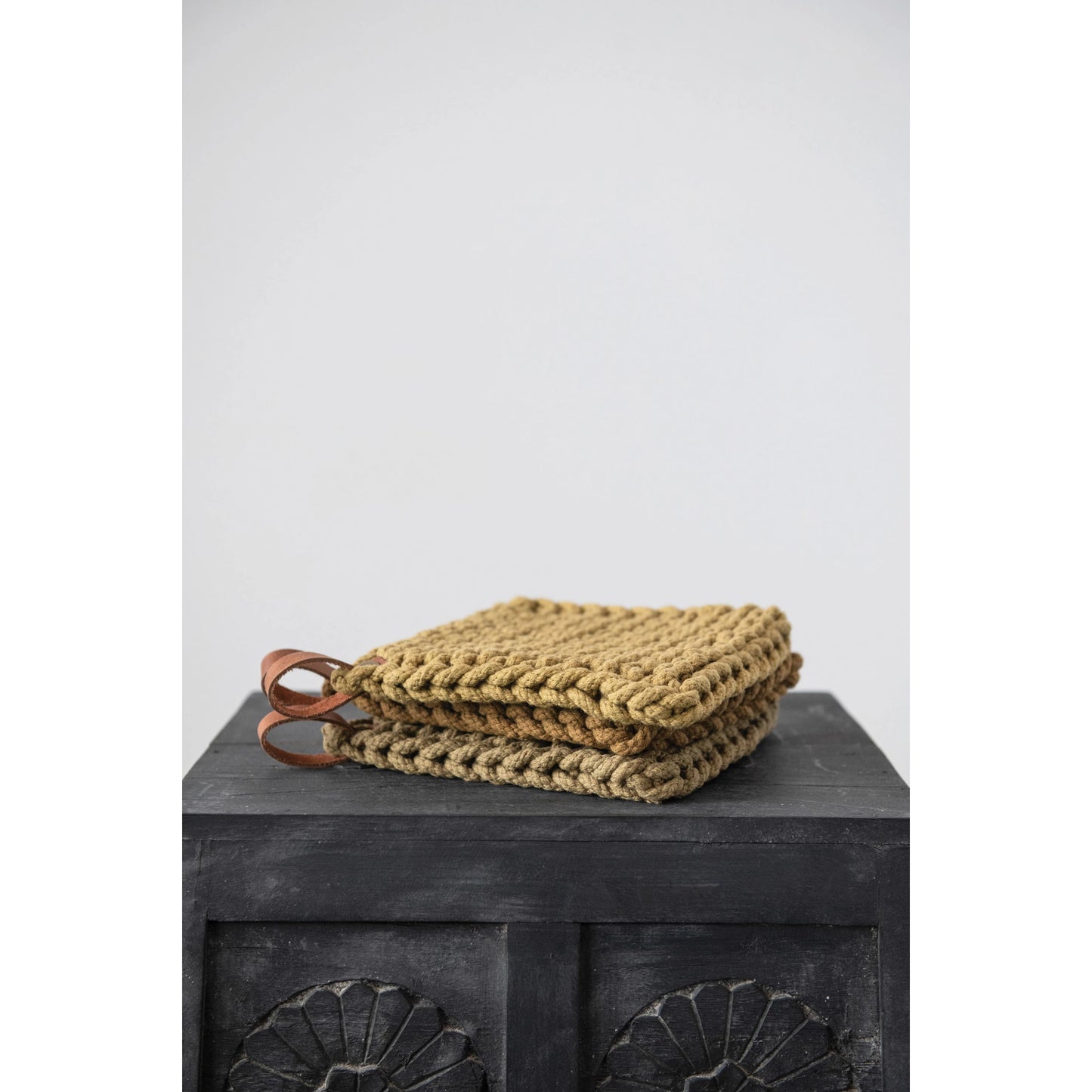 Crocheted Pot Holder w/ Leather Loop