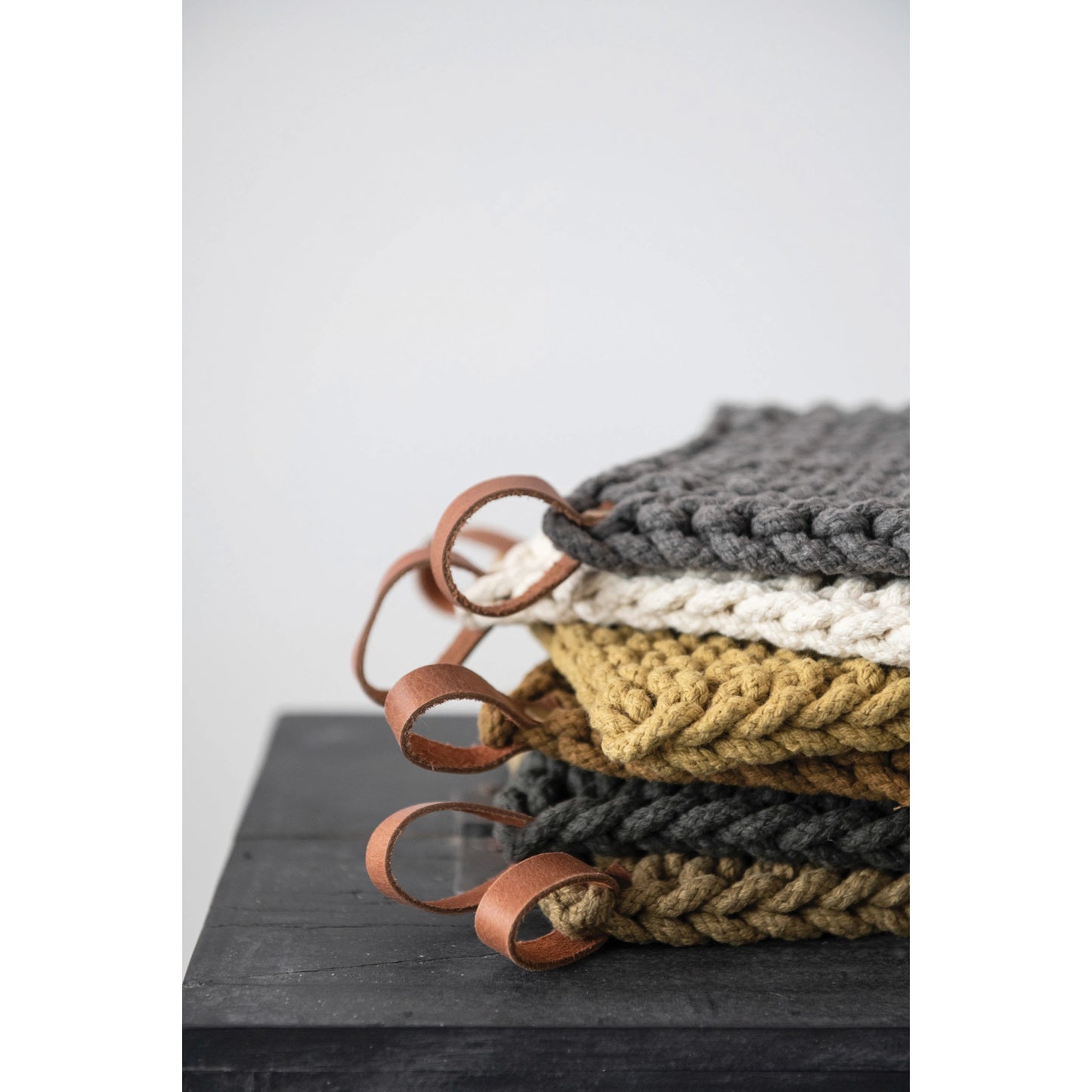 Crocheted Pot Holder w/ Leather Loop