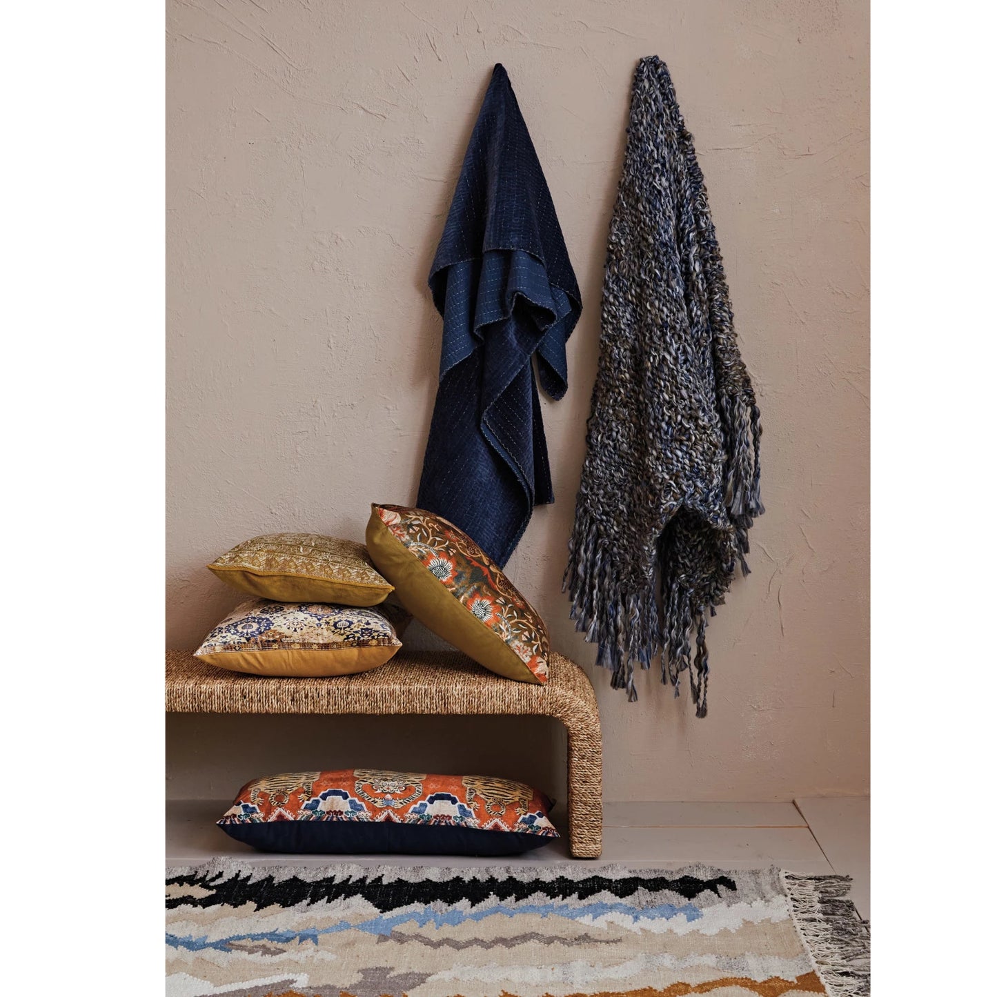 Cotton Velvet Printed Lumbar Pillow