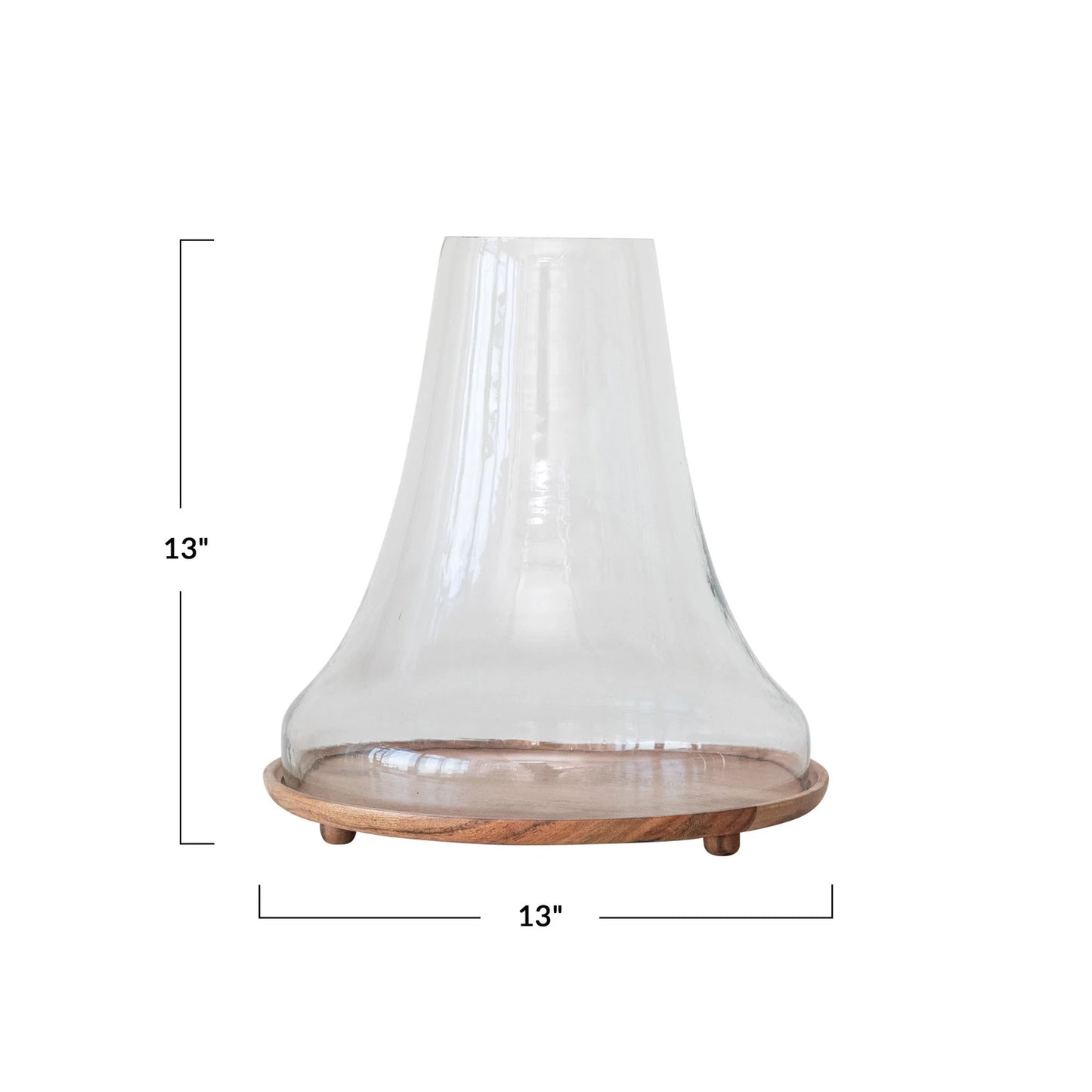 Recycled Glass Cloche with Mango Wood Footed Base