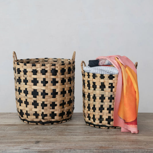 Woven Water Hyacinth Baskets w/ Handles