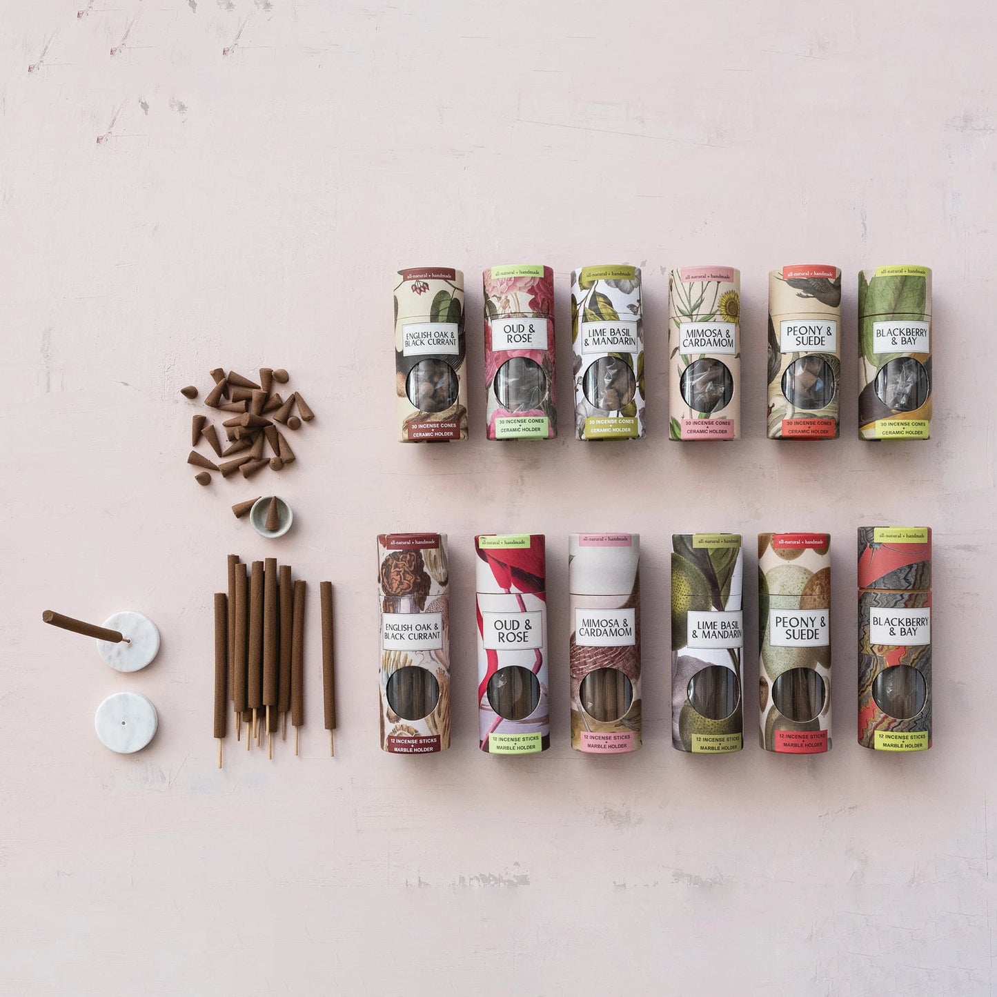 Mimosa & Cardamom Scented Incense Cones with Ceramic Incense Holder
