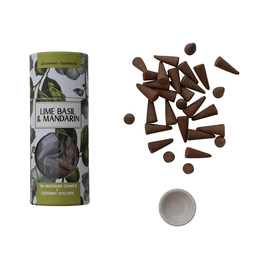 Lime Basil & Mandarin Scented Incense Cones with Holder