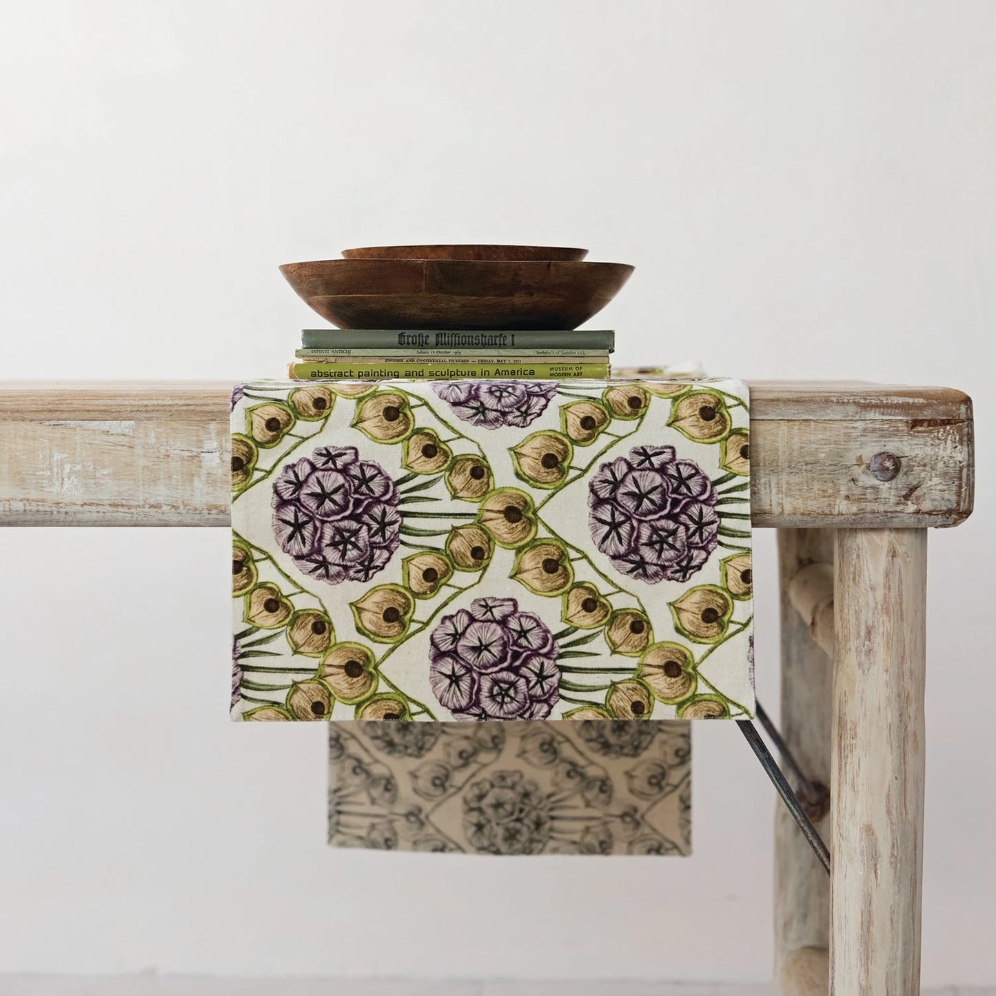 Cotton & Linen Two-Sided Table Runner with Botanical Pattern