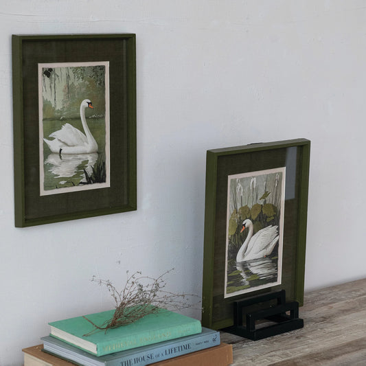 Framed Glass Swan & Mat