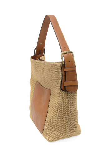 Natural Straw Top Zip Hobo