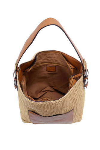 Natural Straw Top Zip Hobo