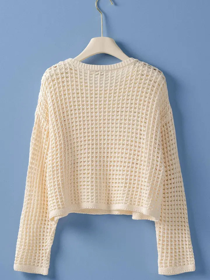 American Flag Patch Open Knit Cotton Sweater