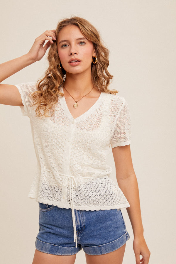 Cherish The Day V-Neck Pointelle Knit Top