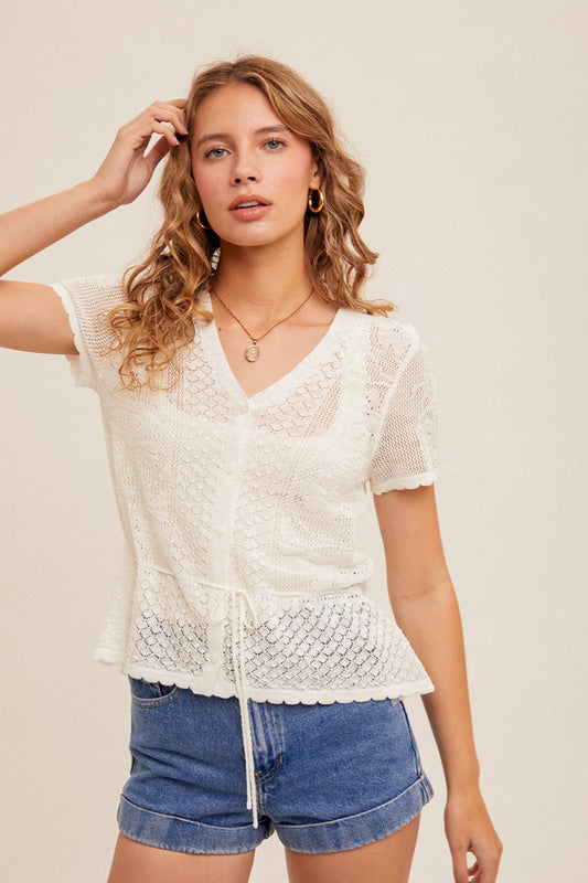 Cherish The Day V-Neck Pointelle Knit Top