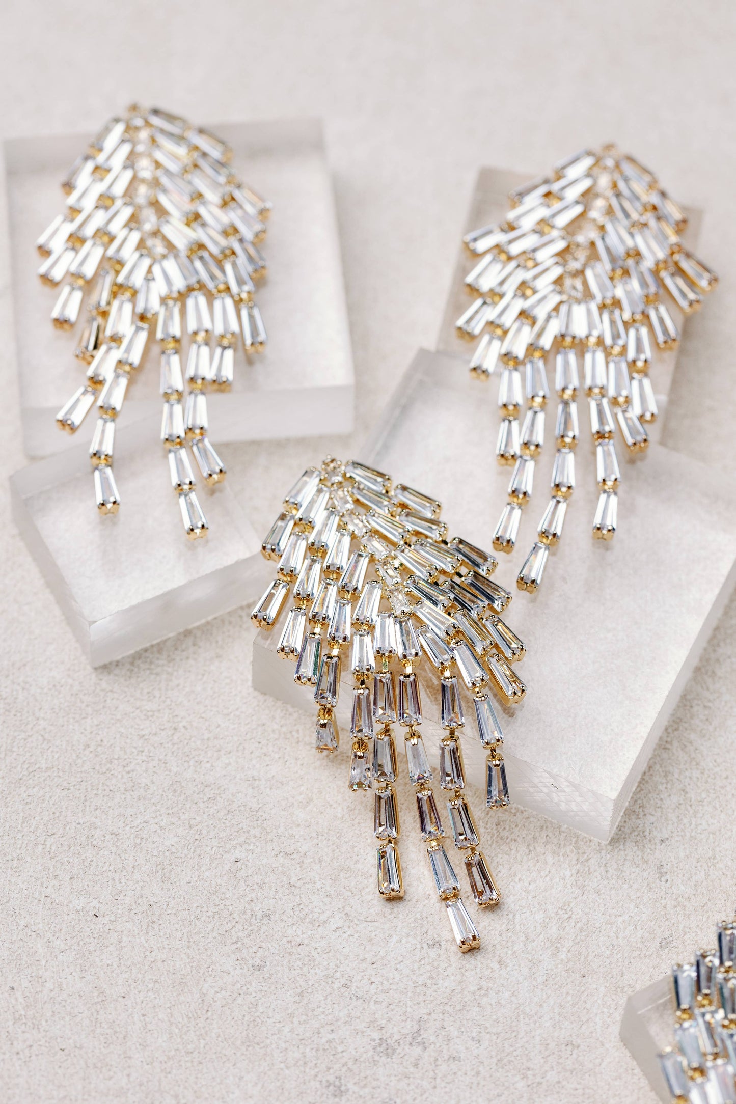 Crystal Waterfall Maxi Tassel Holiday Statement Earrings