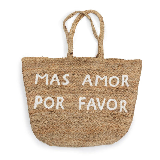 Large Mas Amor Por Favor Jute Tote Bag
