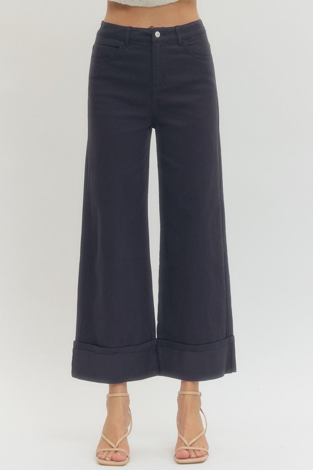 Navy Mid Rise Cuff Pants