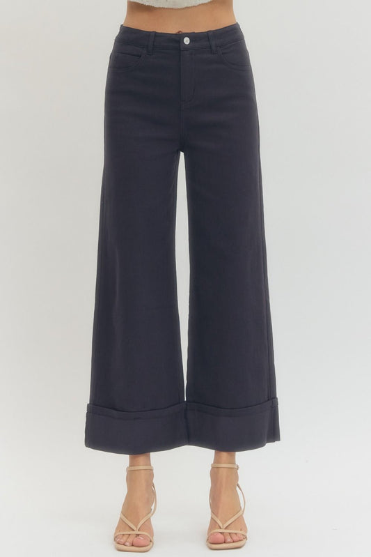 Navy Mid Rise Cuff Pants