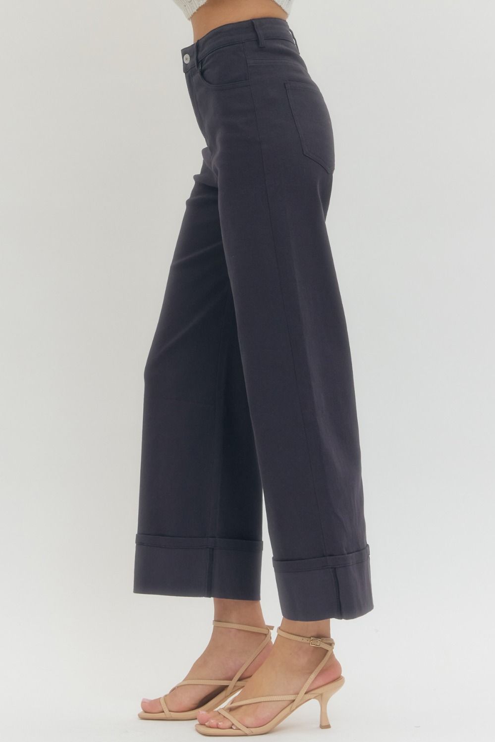 Navy Mid Rise Cuff Pants