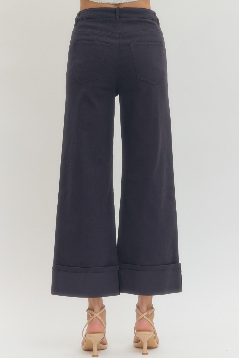 Navy Mid Rise Cuff Pants