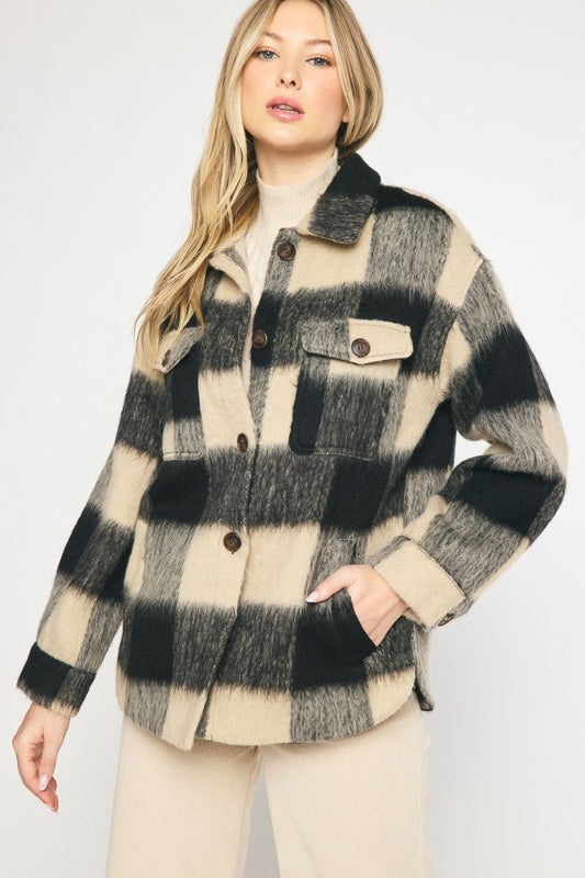 Button Up Gingham Shacket