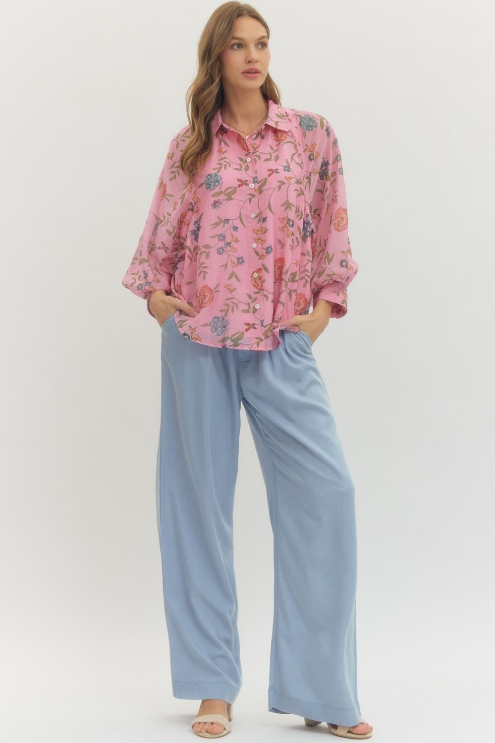 Pink Floral Print Blouse