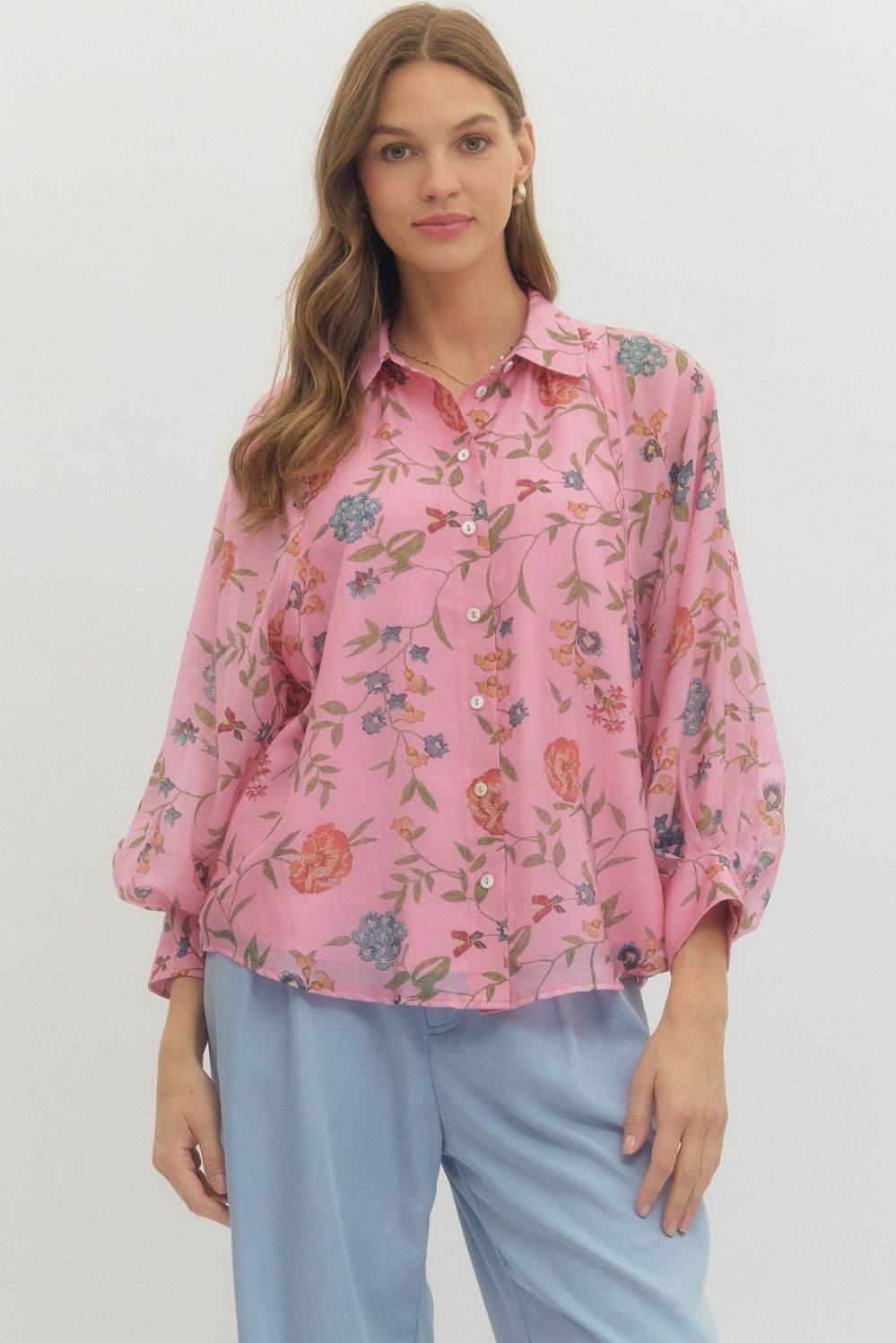 Pink Floral Print Blouse