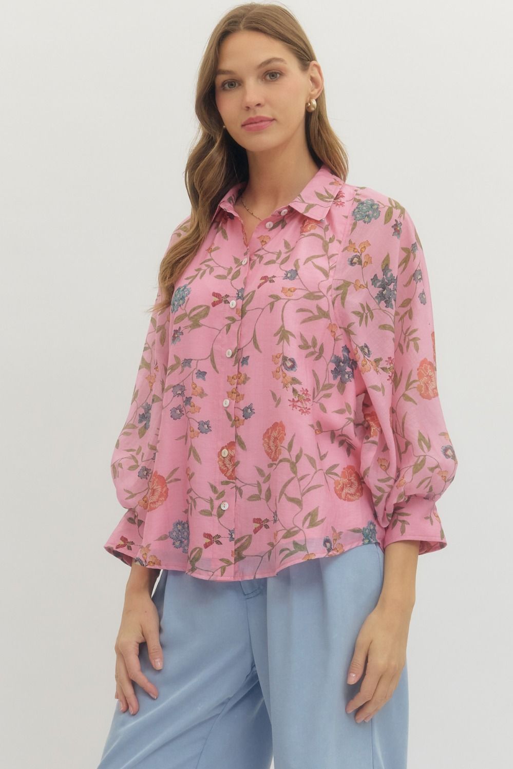 Pink Floral Print Blouse