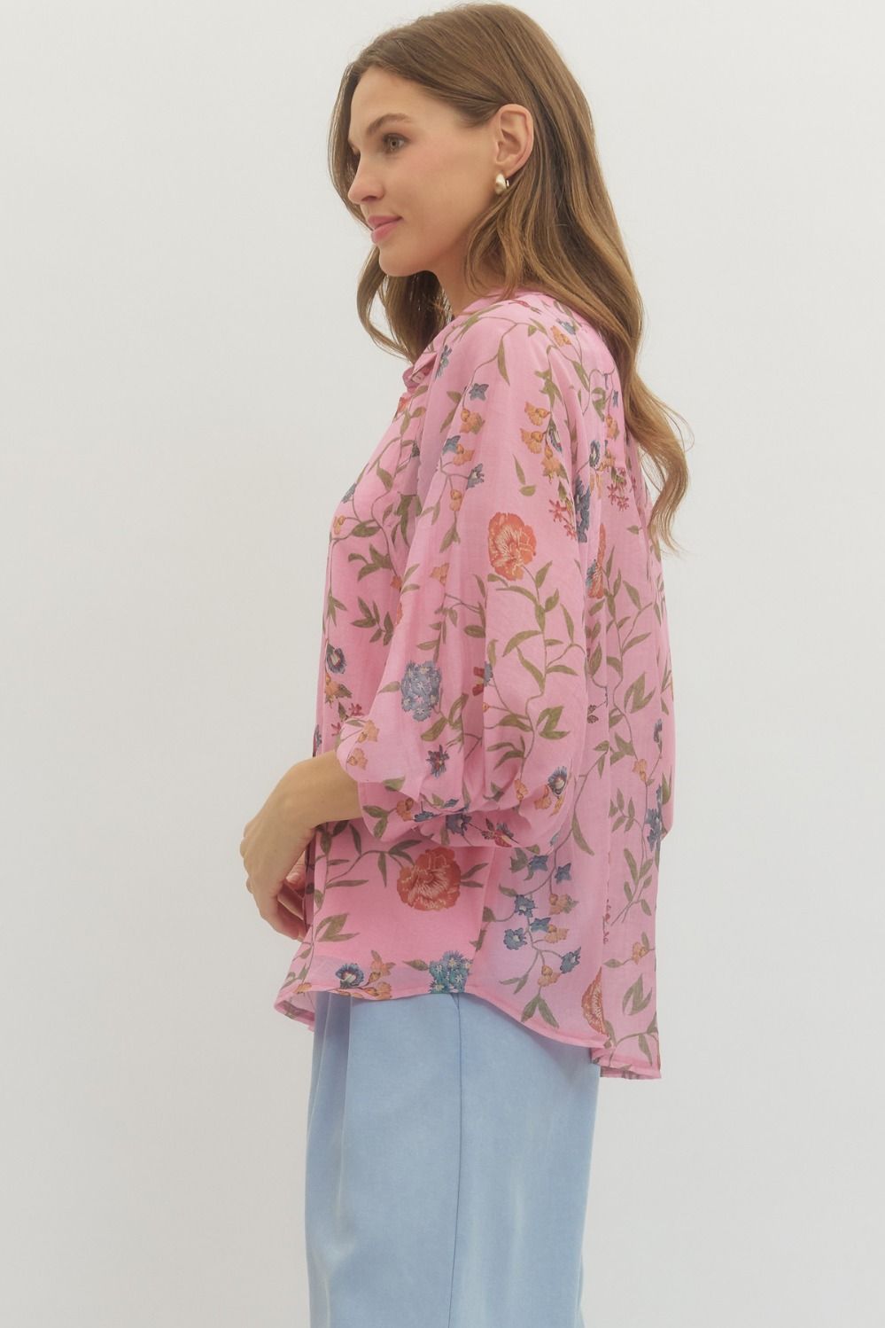 Pink Floral Print Blouse