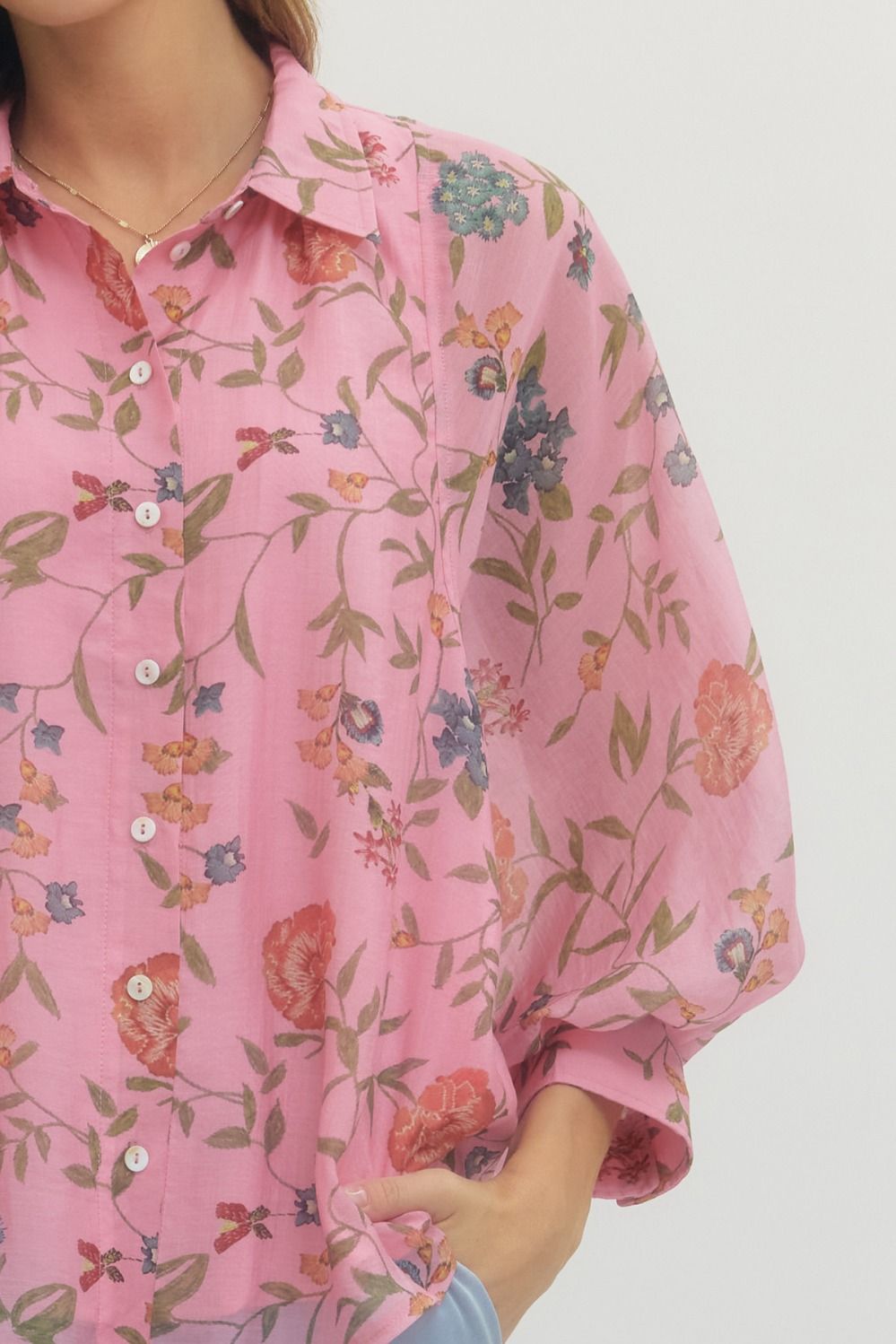 Pink Floral Print Blouse