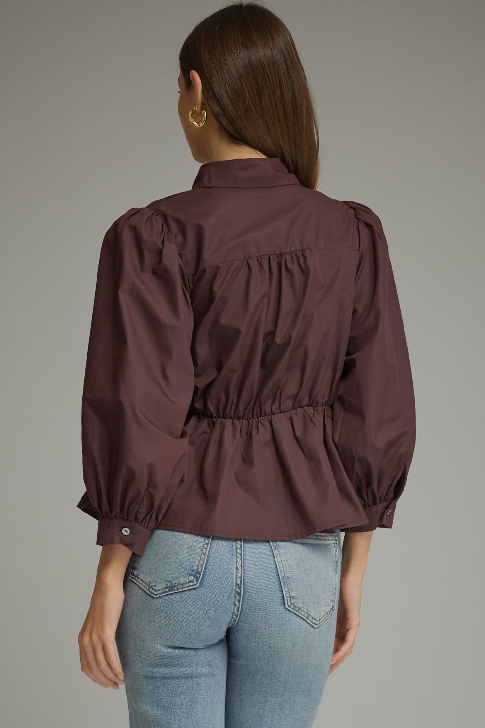 Mocha Peplum Tie Blouse